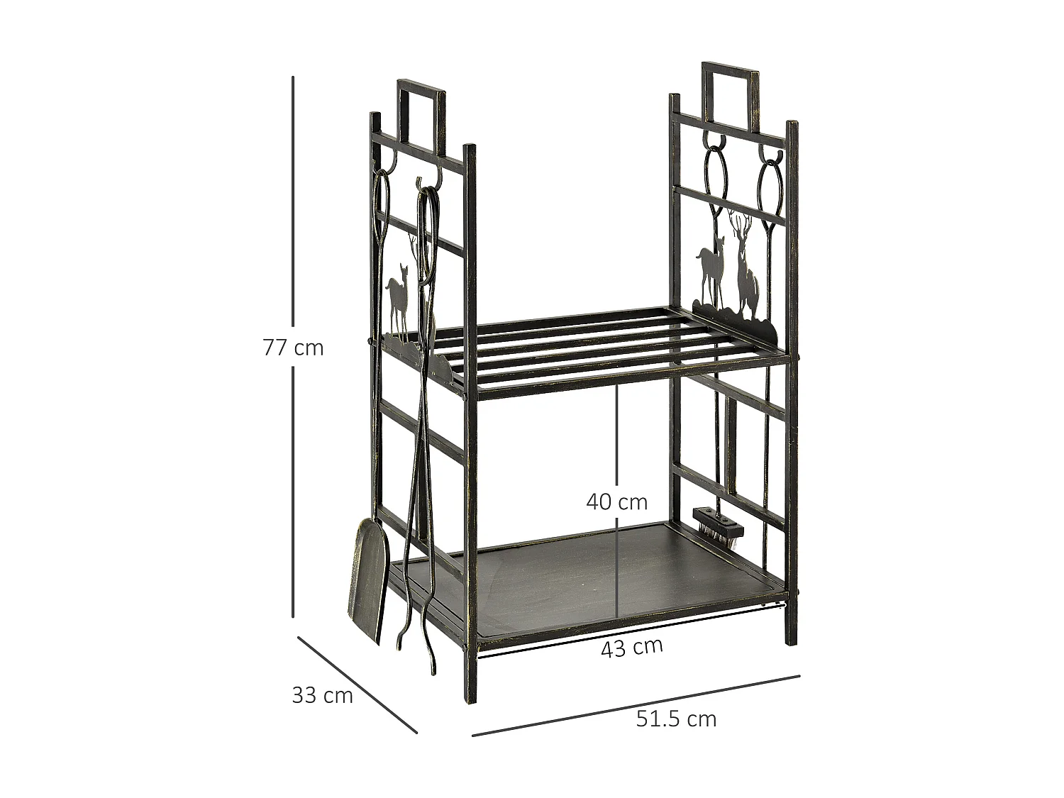 Portalegna in ferro battuto con 4 attrezzi per camino