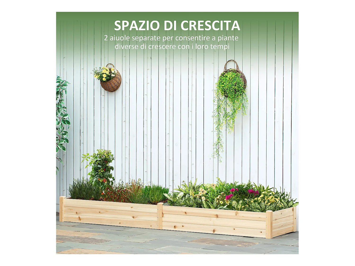 Letto per orto rialzato con 2 sezioni e fondo aperto in legno