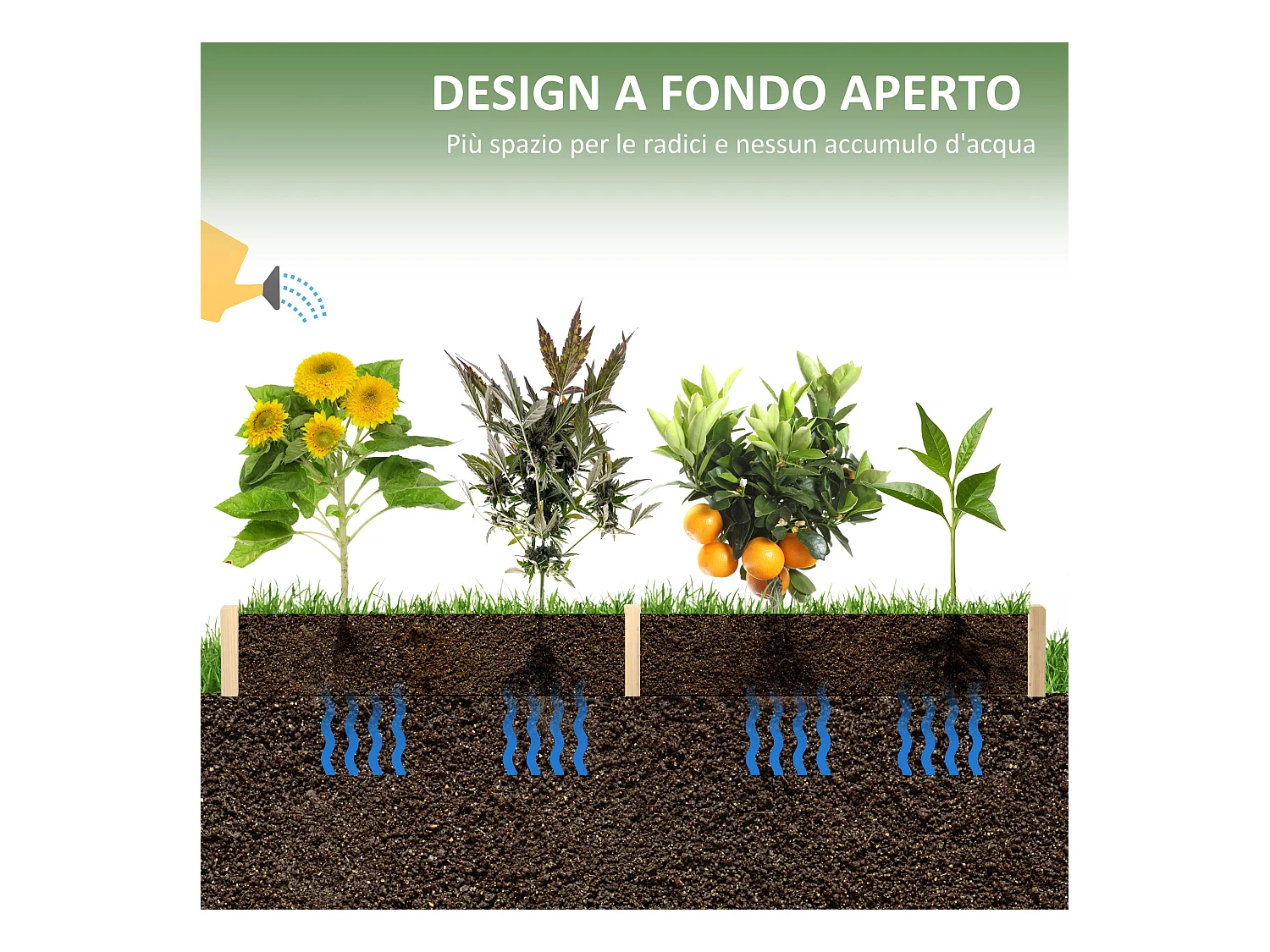 Letto per orto rialzato con 2 sezioni e fondo aperto in legno