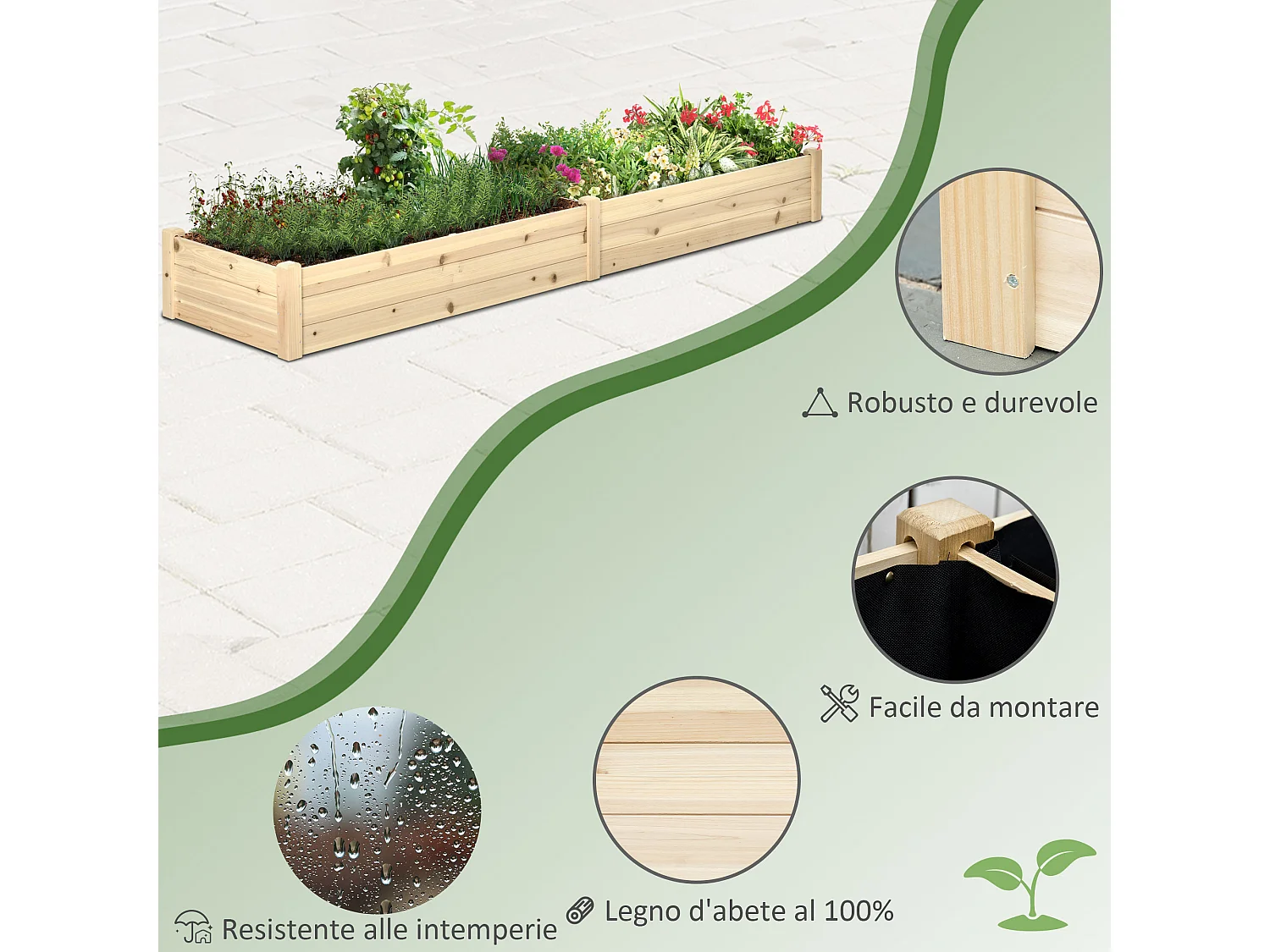 Letto per orto rialzato con 2 sezioni e fondo aperto in legno