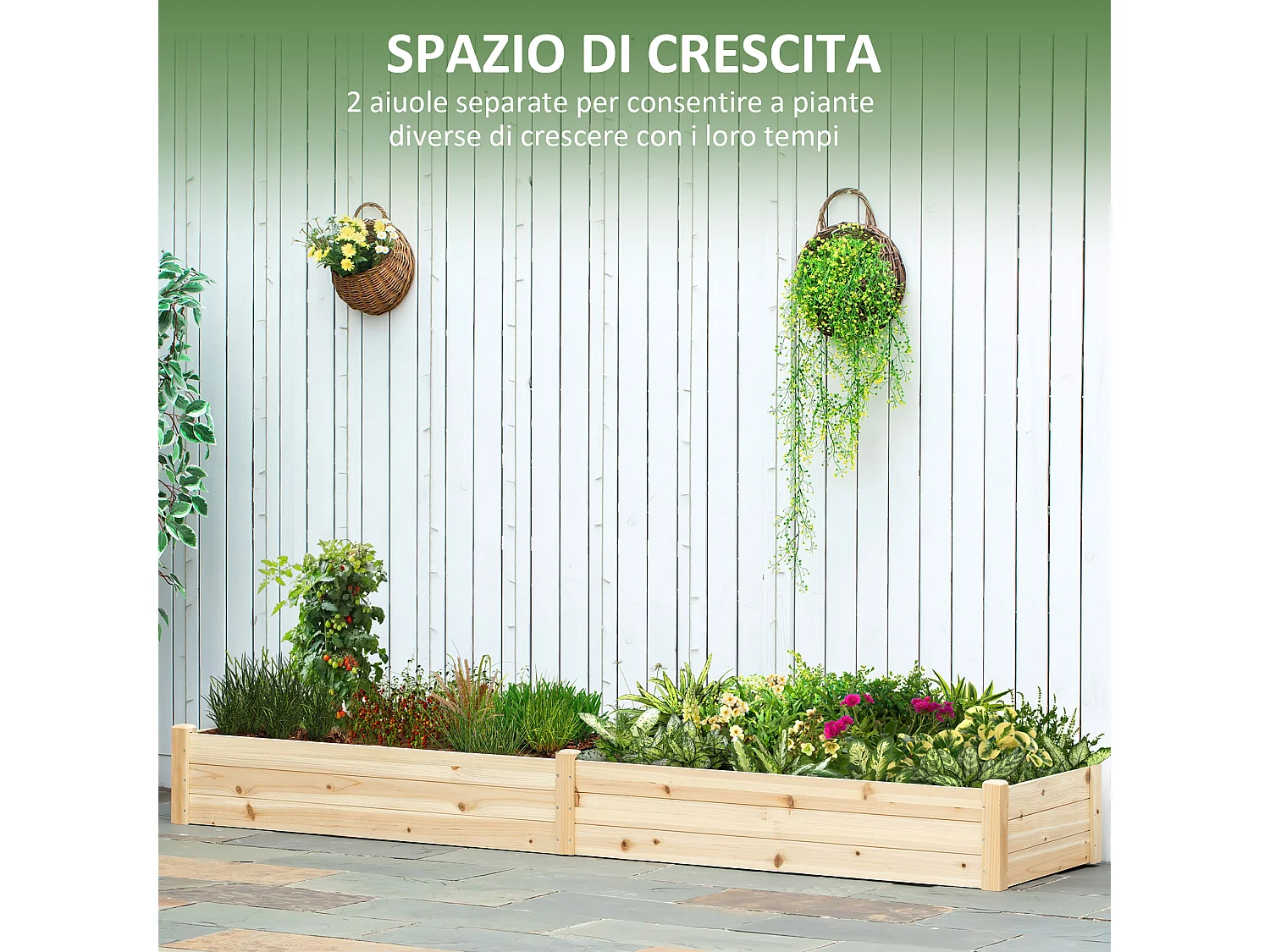 Letto per orto rialzato con 2 sezioni e fondo aperto in legno