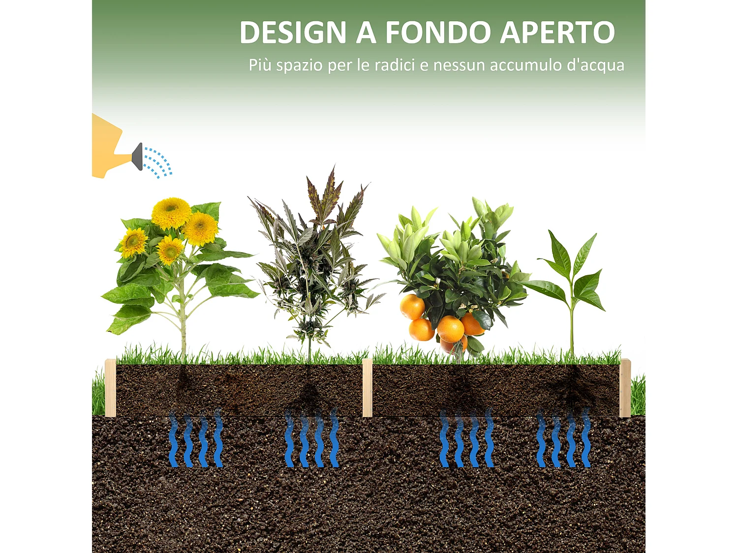 Letto per orto rialzato con 2 sezioni e fondo aperto in legno