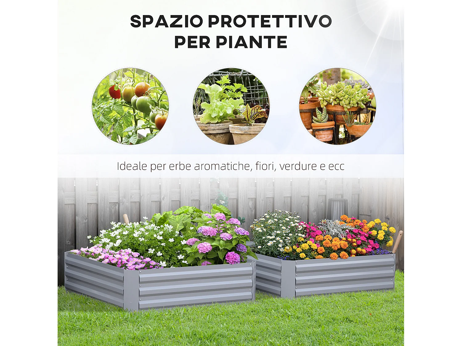 Set di 2 letti per orto rialzati in acciaio colorato grigio