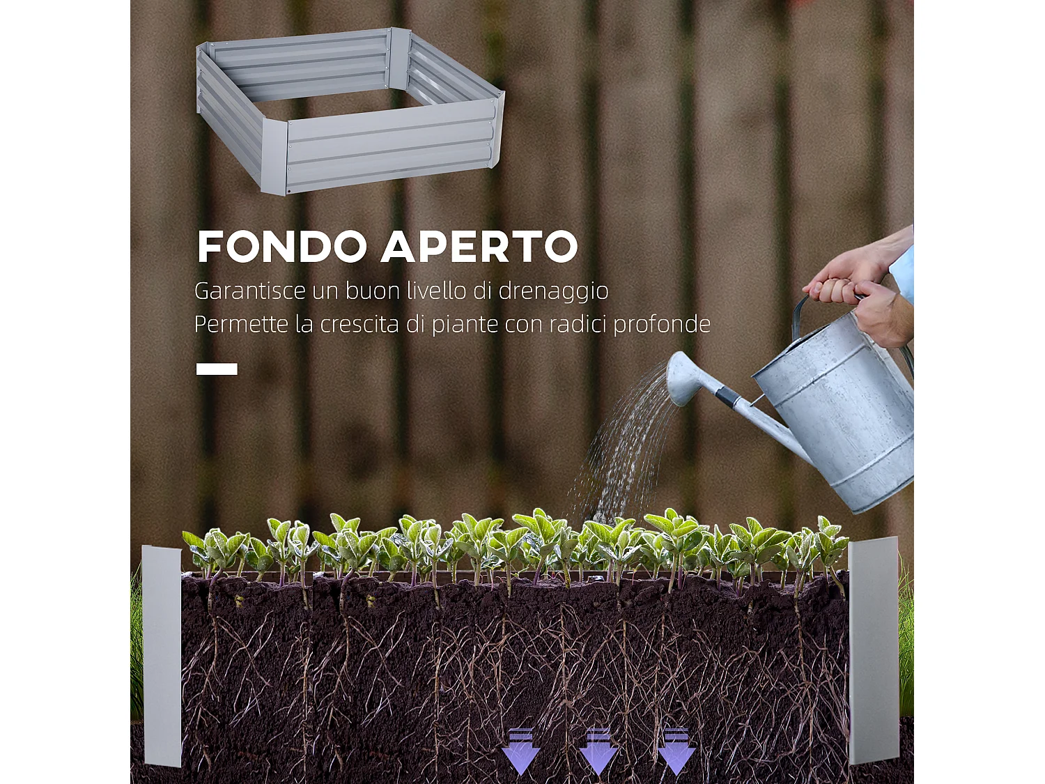 Set di 2 letti per orto rialzati in acciaio colorato grigio