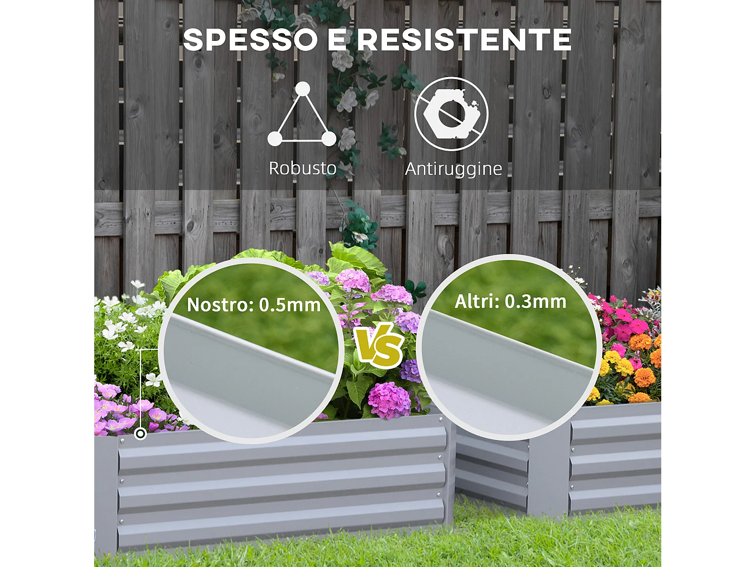 Set di 2 letti per orto rialzati in acciaio colorato grigio