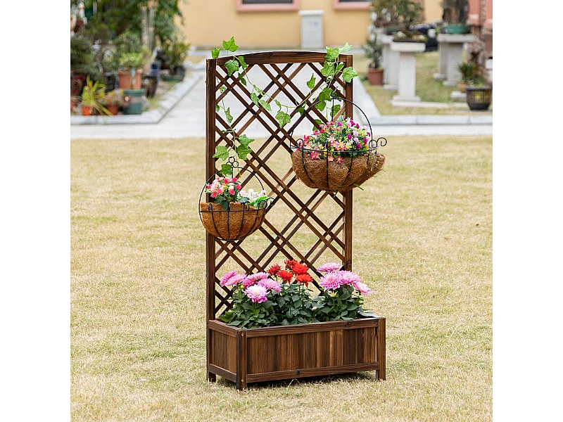 Fioriera da esterno con grigliato 60x30x122.5 cm in legno marrone