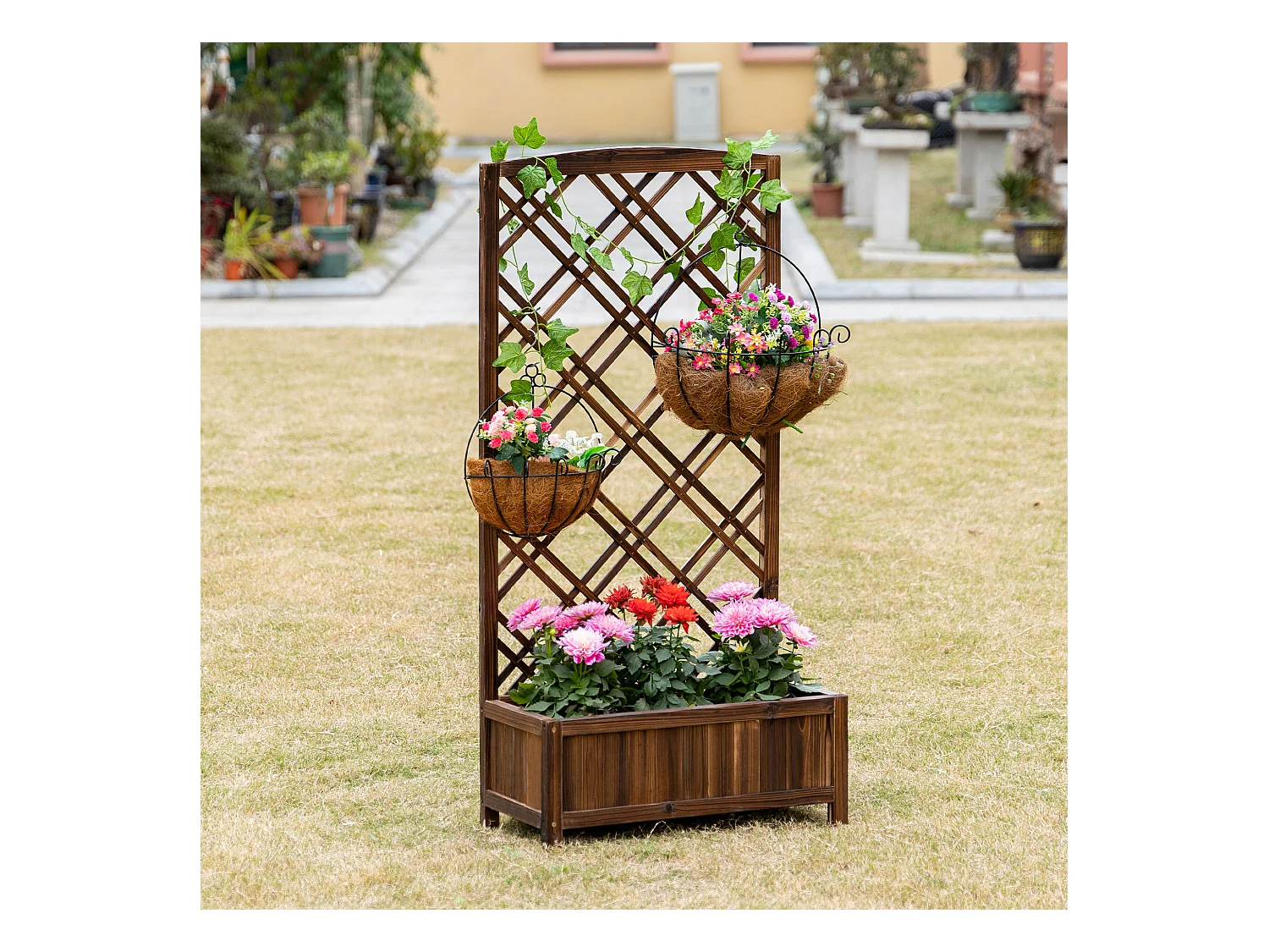 Fioriera da esterno con grigliato 60x30x122.5 cm in legno marrone