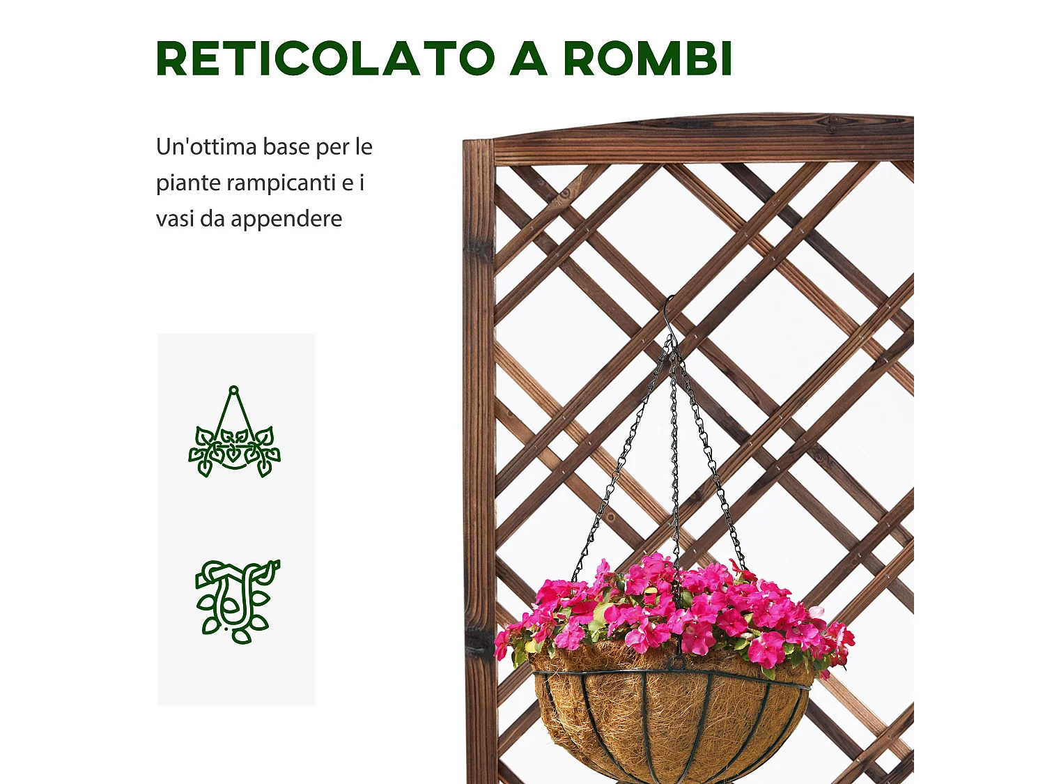 Fioriera da esterno con grigliato 60x30x122.5 cm in legno marrone