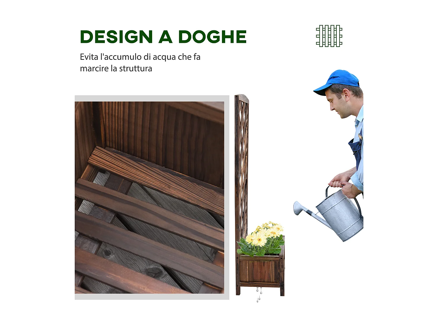 Fioriera da esterno con grigliato 60x30x122.5 cm in legno marrone