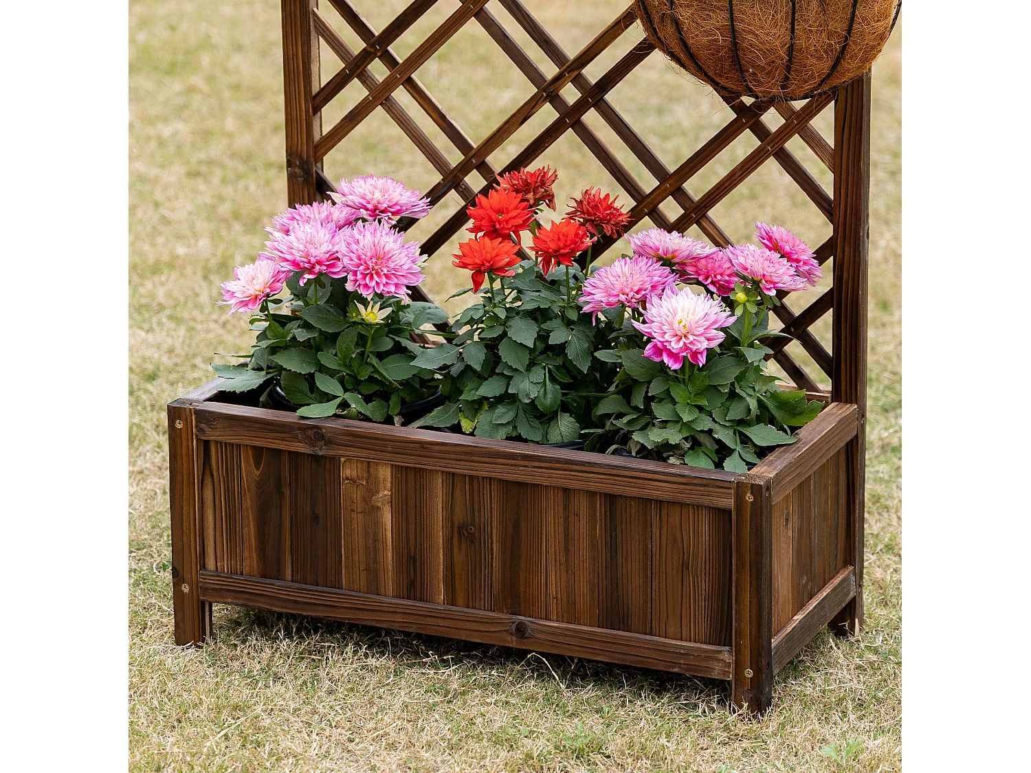 Fioriera da esterno con grigliato 60x30x122.5 cm in legno marrone