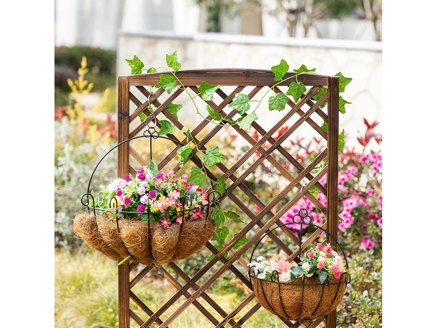 Fioriera da esterno con grigliato 60x30x122.5 cm in legno marrone