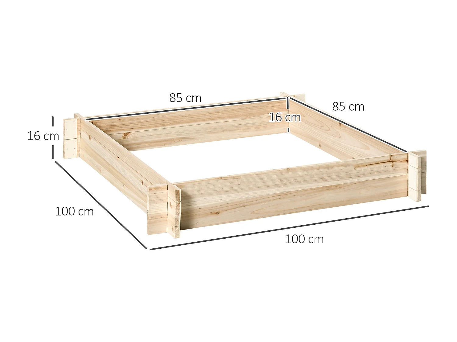 Letto per orto e giardino in legno montaggio senza viti 1x1m