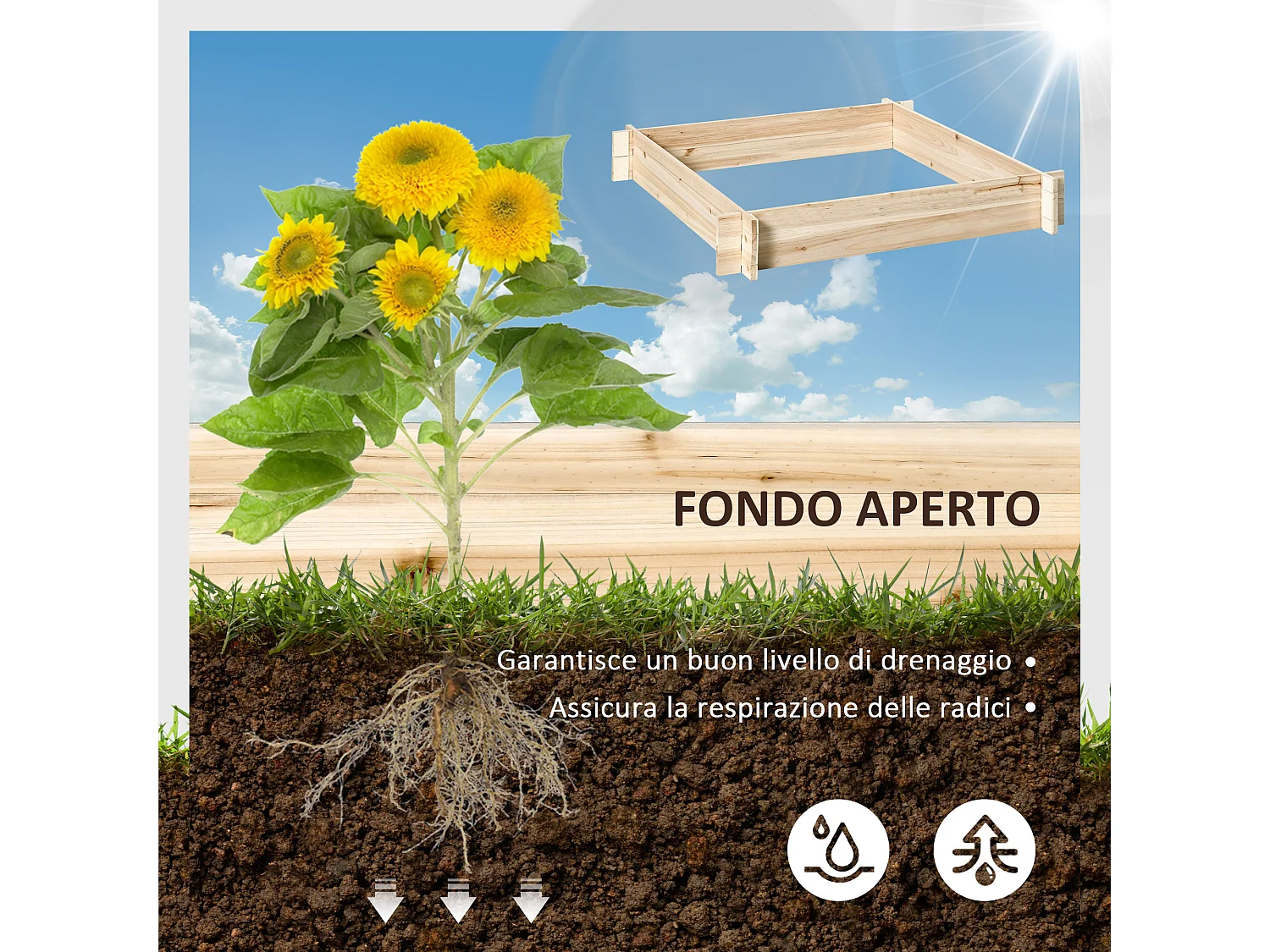 Letto per orto e giardino in legno montaggio senza viti 1x1m