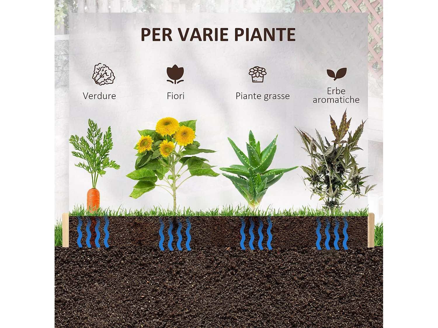 Letto per orto e giardino in legno montaggio senza viti 1x1m