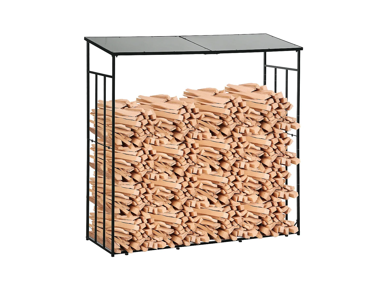 Legnaia da esterno in metallo e tetto in policarbonato nero