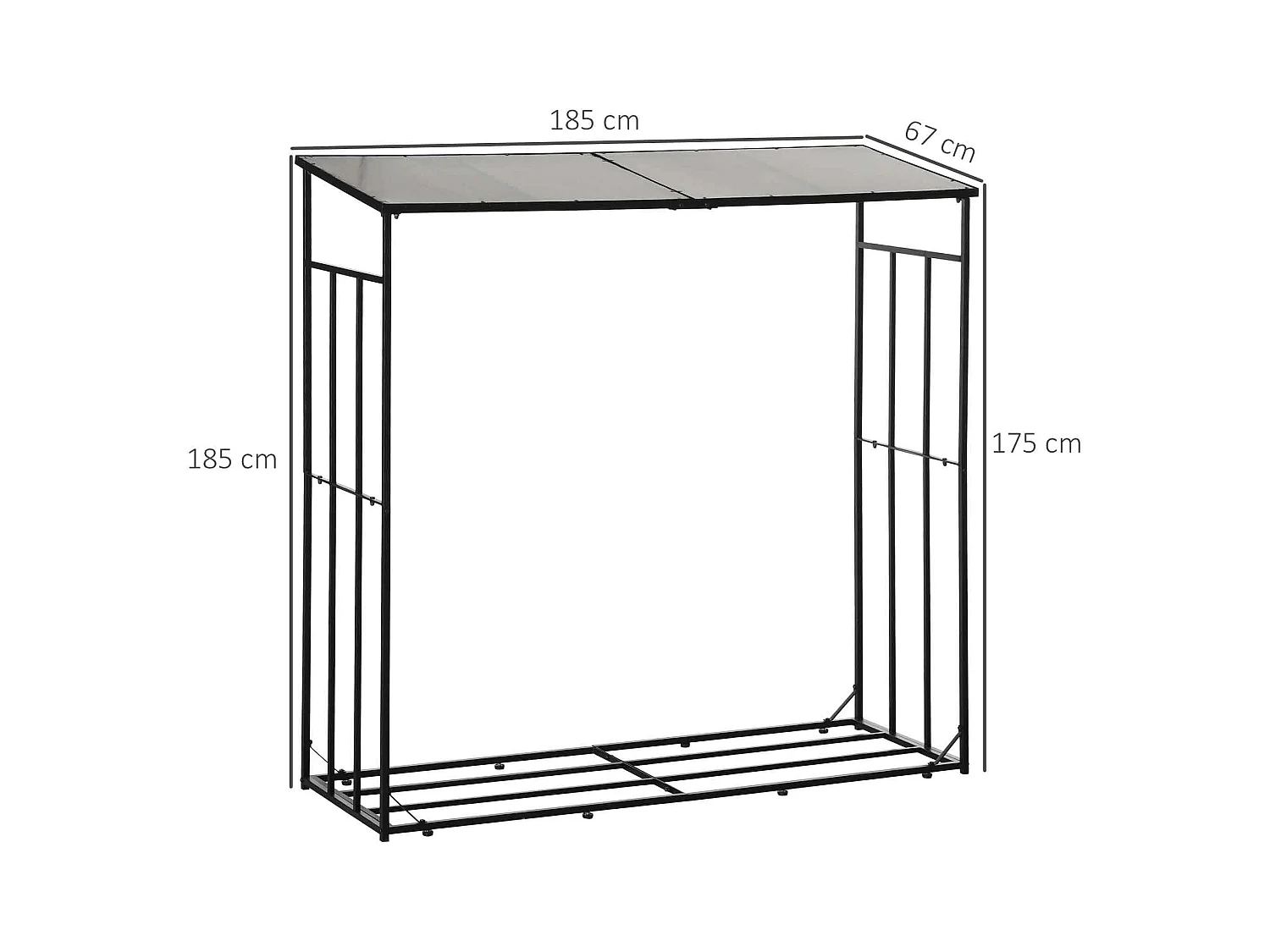 Legnaia da esterno in metallo e tetto in policarbonato nero