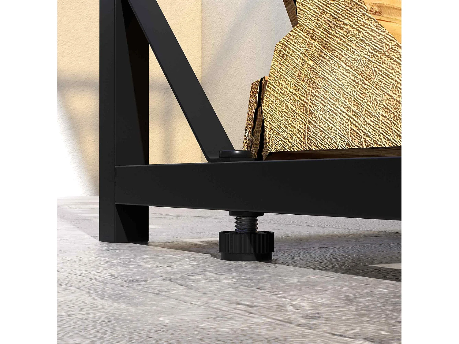 Legnaia da esterno in metallo e tetto in policarbonato nero