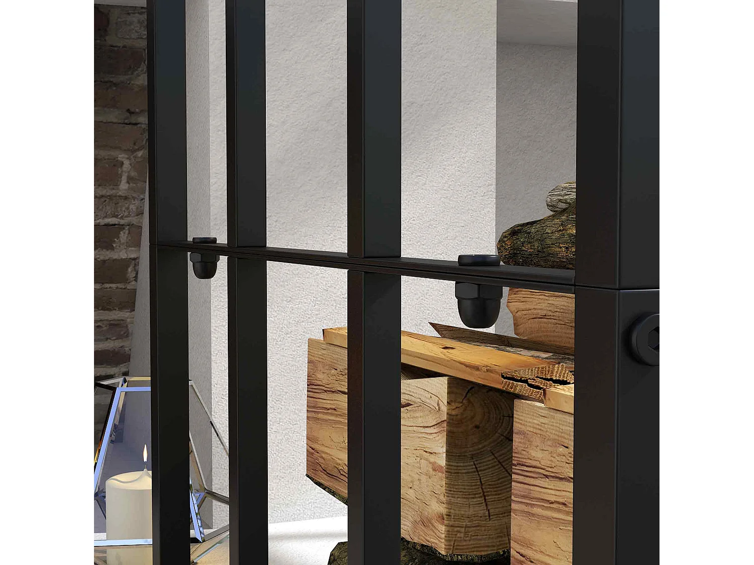 Legnaia da esterno in metallo e tetto in policarbonato nero