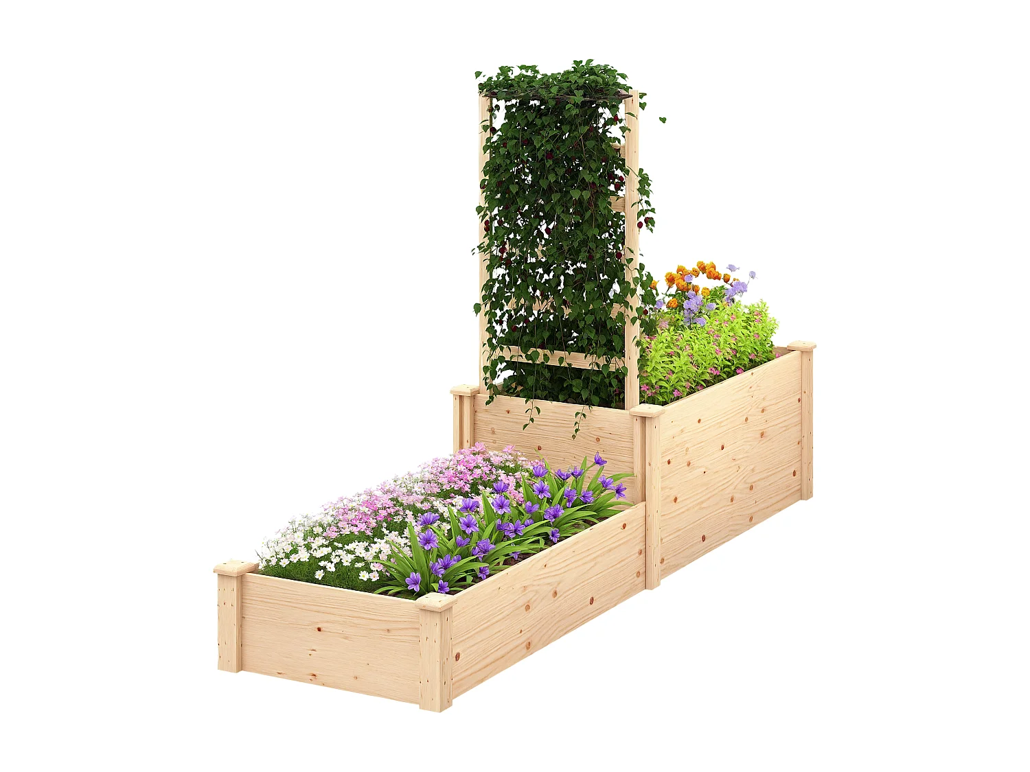 Fioriera rialzata con grigliato per rampicanti e divisorio in legno