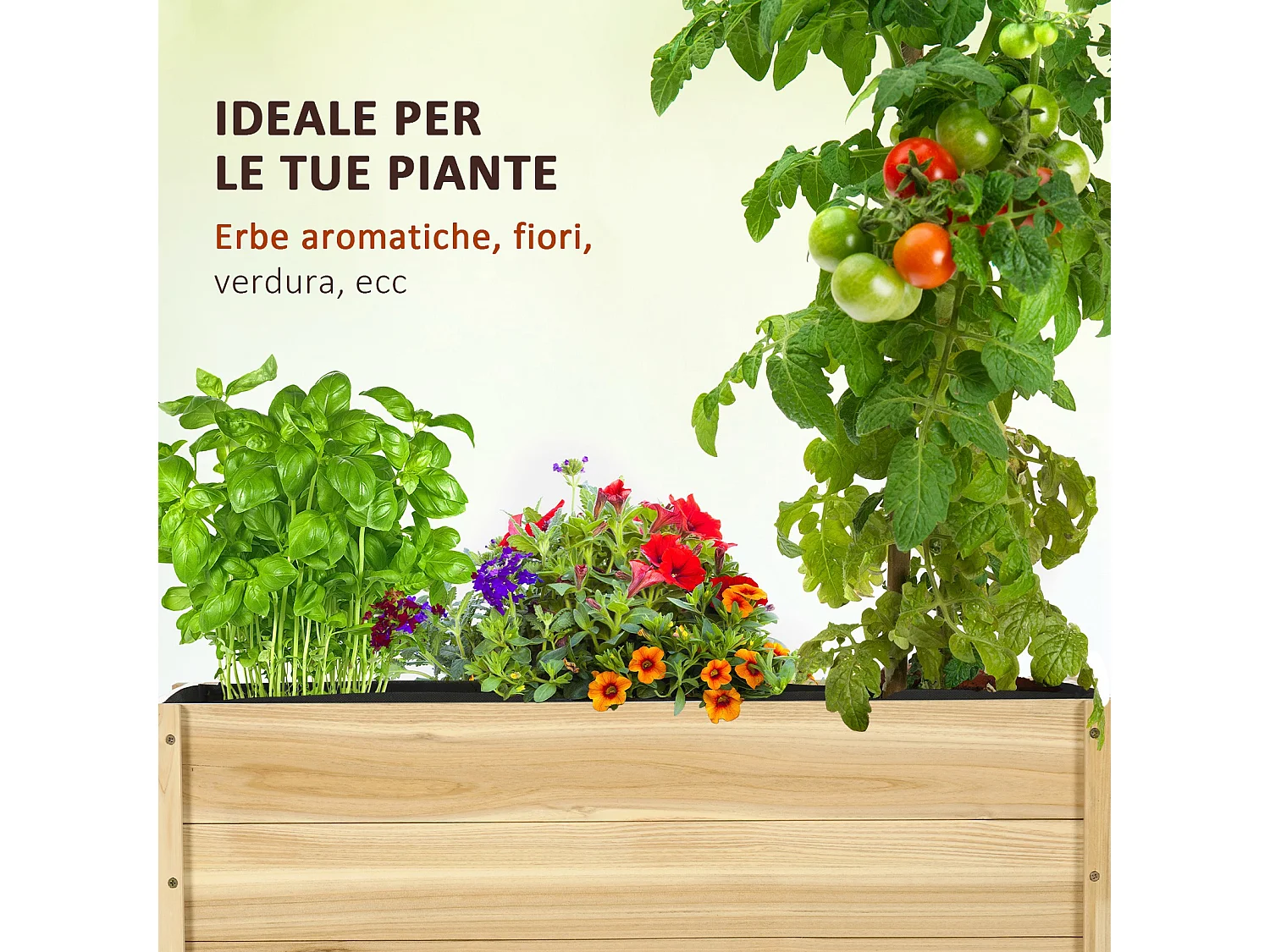 Fioriera da giardino in legno di abete con foro di drenaggio e fodera