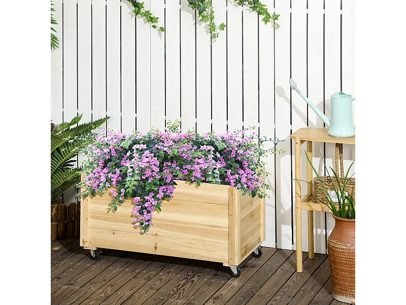 Fioriera da giardino in legno di abete con foro di drenaggio e fodera