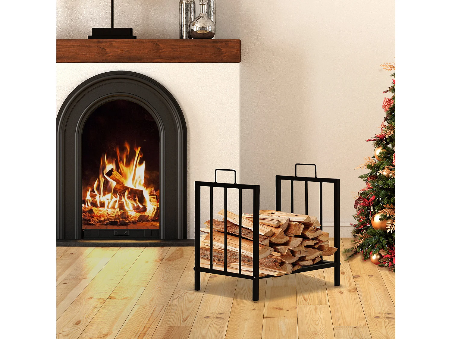 Portalegna da esterno e interno in metallo rialzato 2 manici