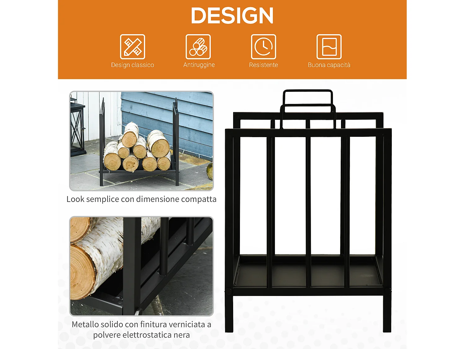 Portalegna da esterno e interno in metallo rialzato 2 manici