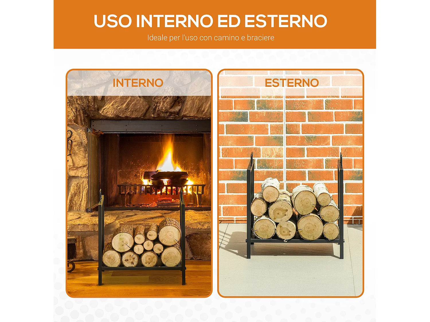 Portalegna da esterno e interno in metallo rialzato 2 manici