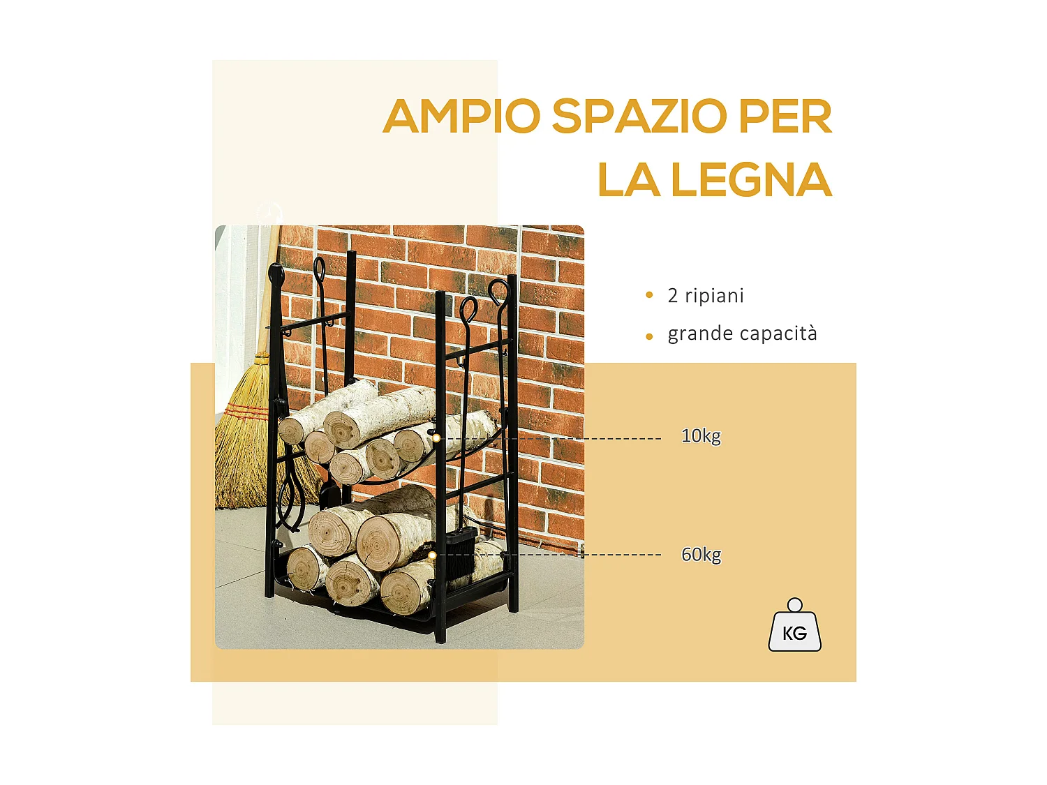 Portalegna da interno ed esterno fino 70kg accessori inclusi