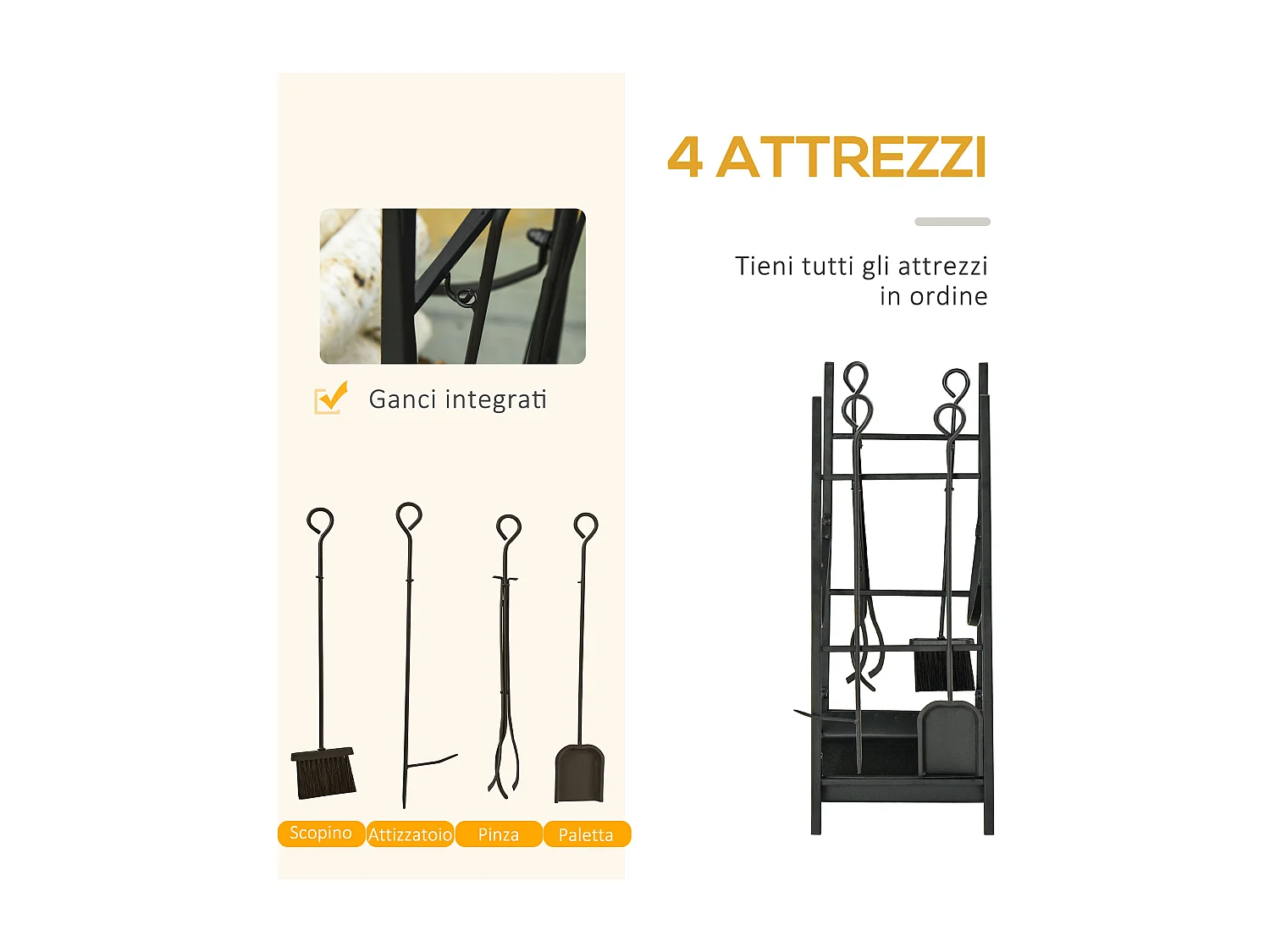 Portalegna da interno ed esterno fino 70kg accessori inclusi
