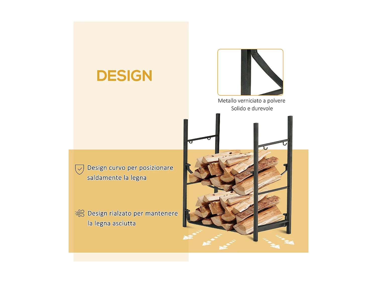 Portalegna da interno ed esterno fino 70kg accessori inclusi