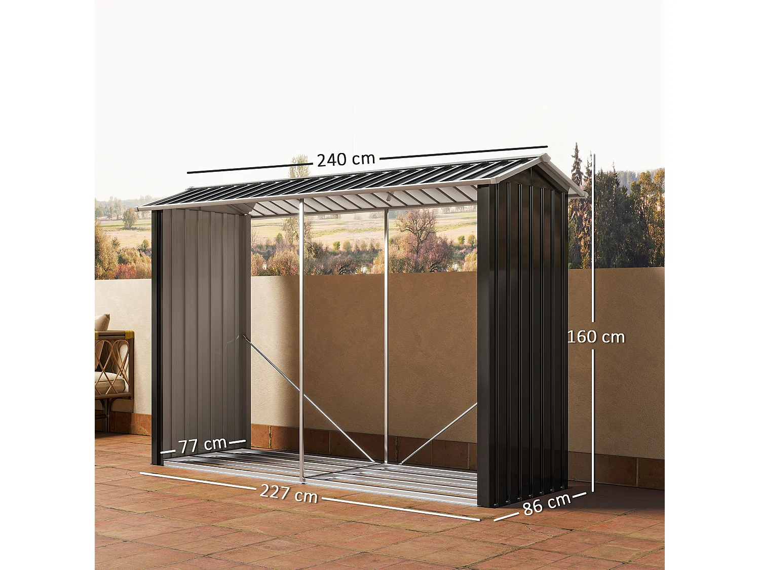 Legnaia base rialzata e tetto inclinato 240x 86x160cm nero