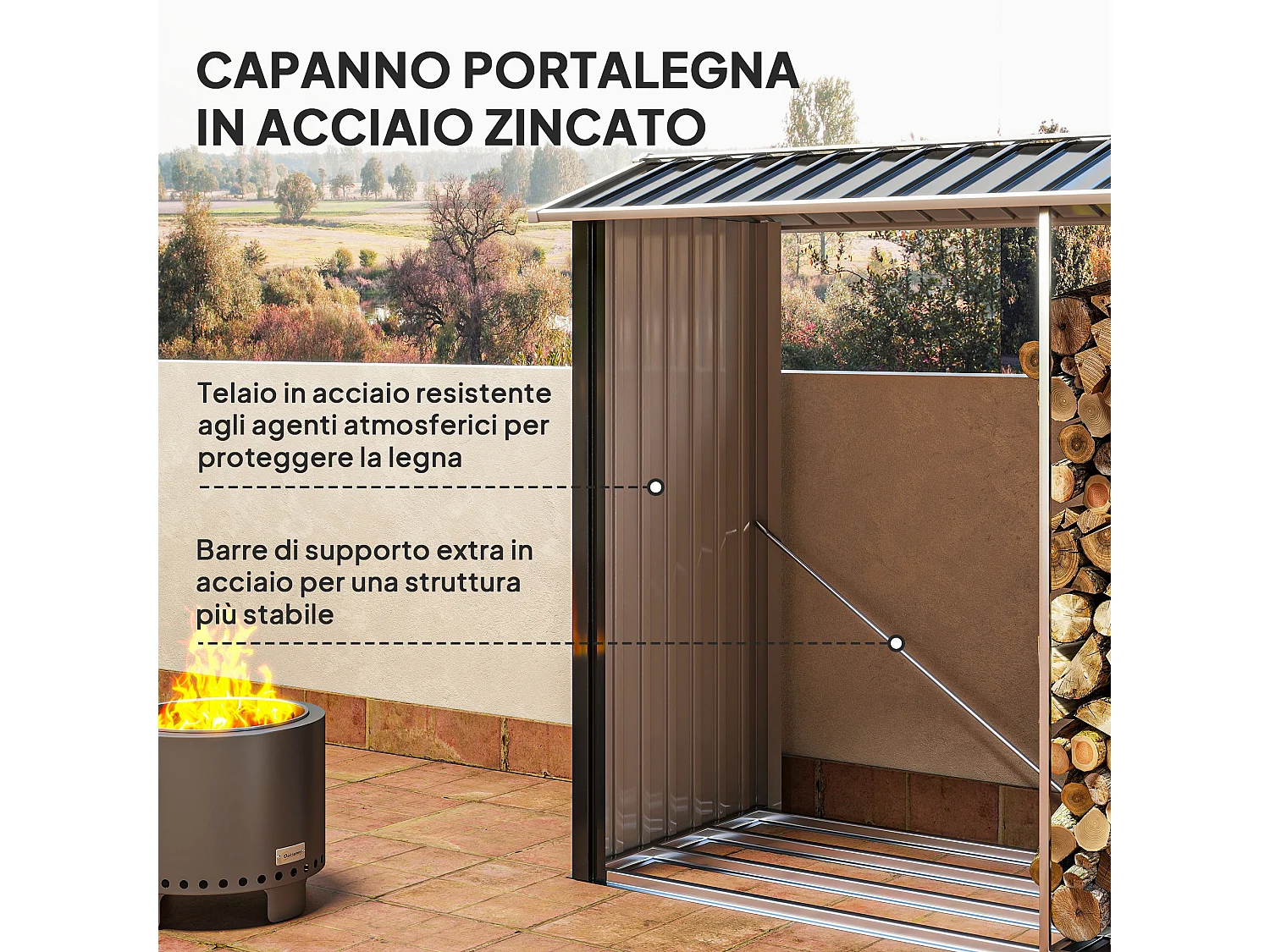 Legnaia base rialzata e tetto inclinato 240x 86x160cm nero