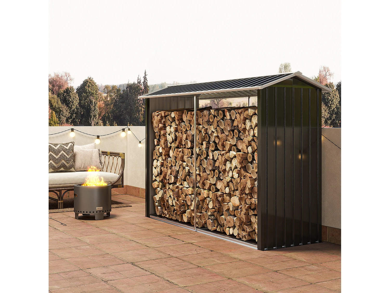 Legnaia base rialzata e tetto inclinato 240x 86x160cm nero