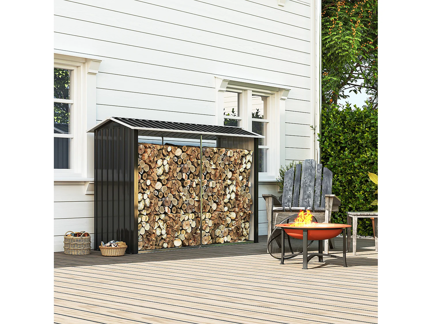 Legnaia base rialzata e tetto inclinato 240x 86x160cm nero