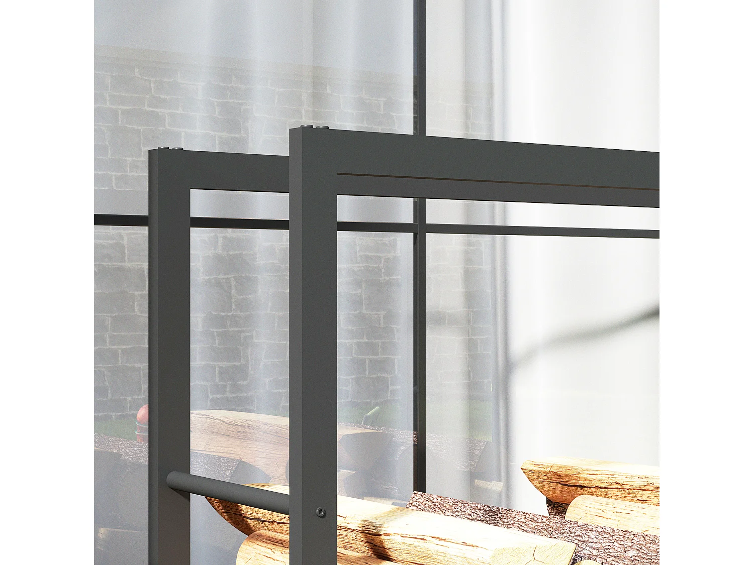 Portalegna da esterno e interno con 4 ruote in acciaio nero