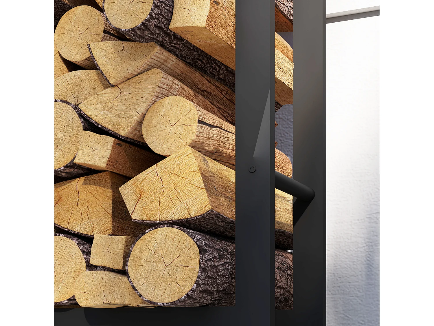 Portalegna da esterno e interno con 4 ruote in acciaio nero