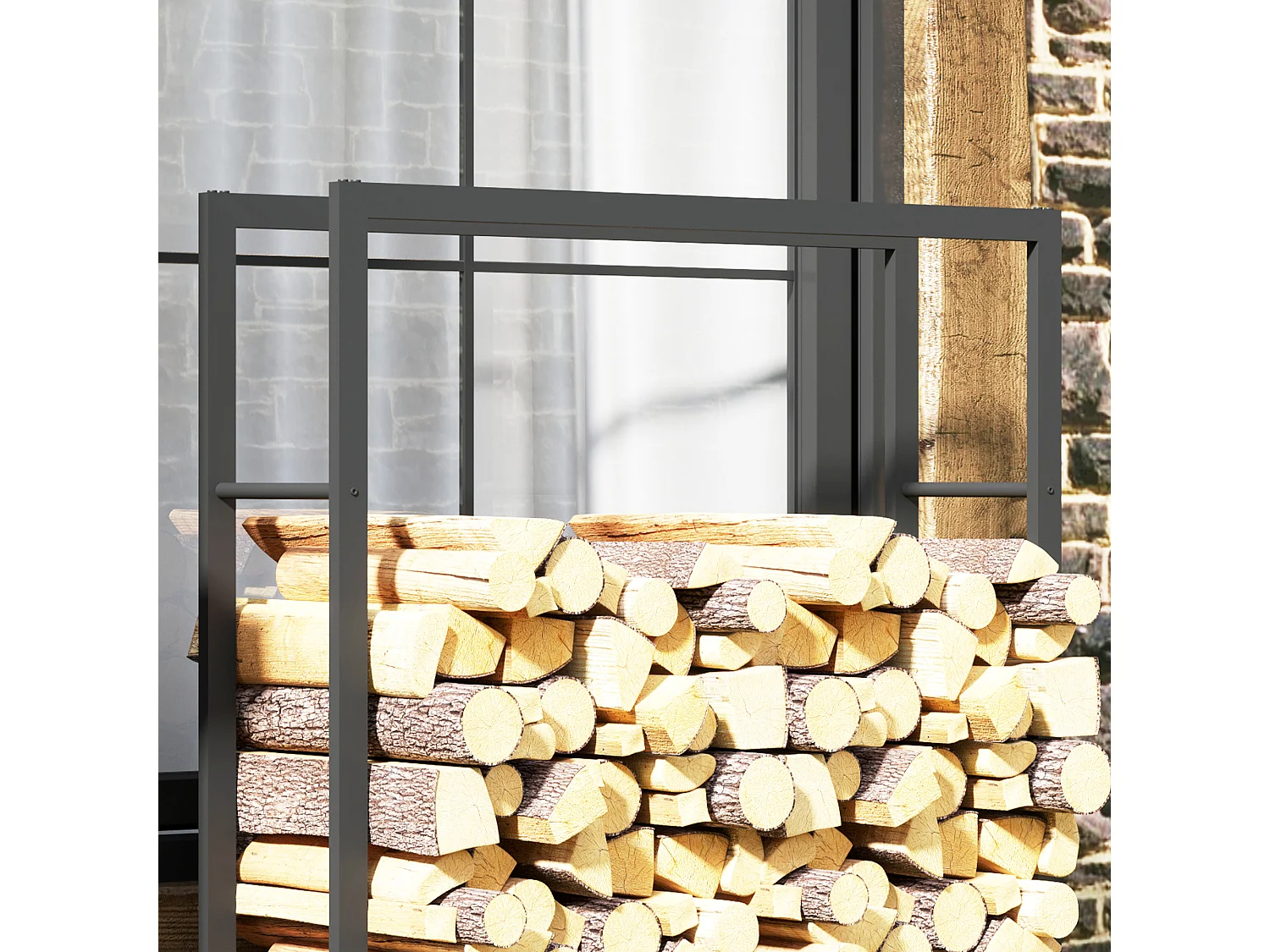 Portalegna da esterno e interno con 4 ruote in acciaio nero