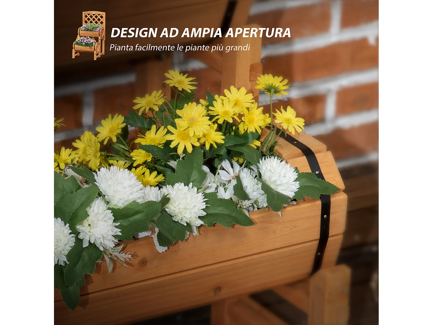 Fioriera verticale da esterno a mezza botte in legno d'abete