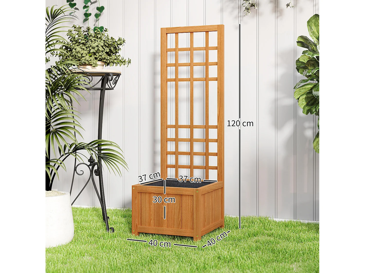 Fioriera con traliccio per rampicanti in legno di abete marrone