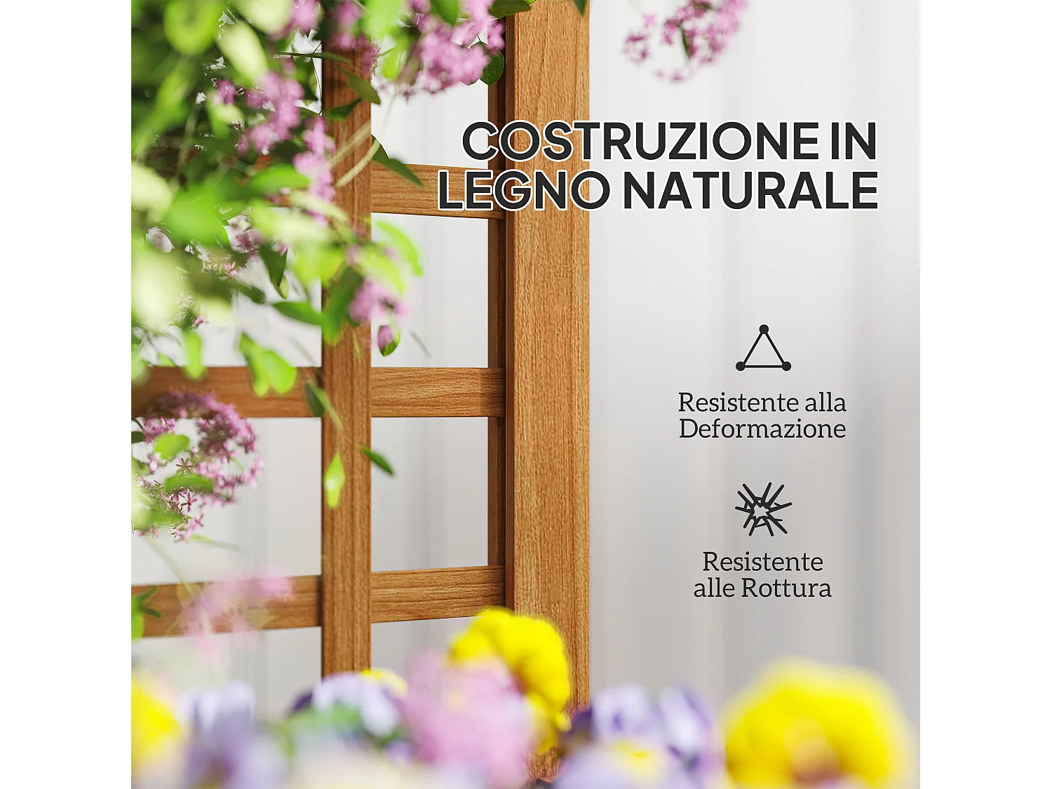 Fioriera con traliccio per rampicanti in legno di abete marrone