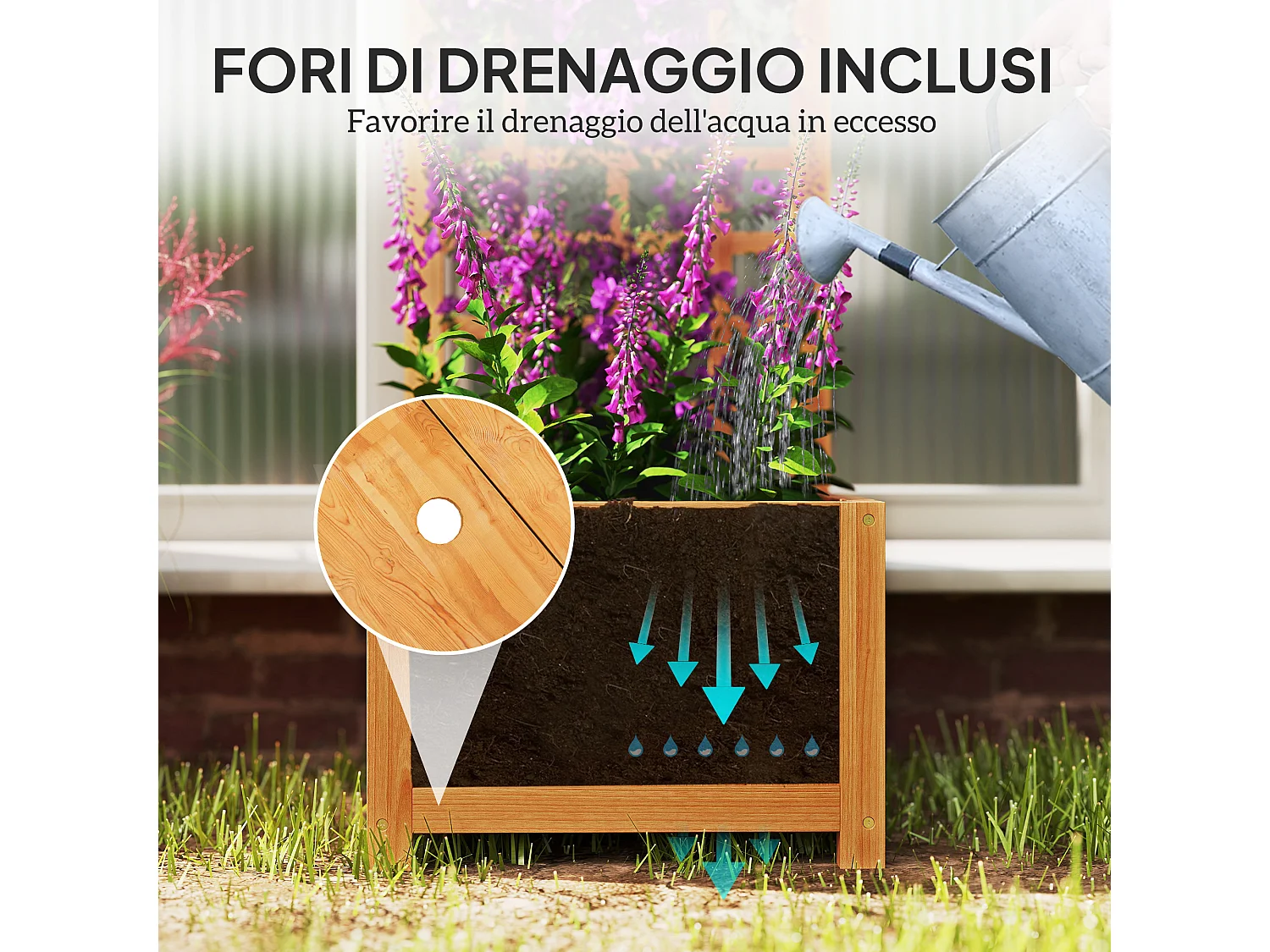 Fioriera con traliccio per rampicanti in legno di abete marrone