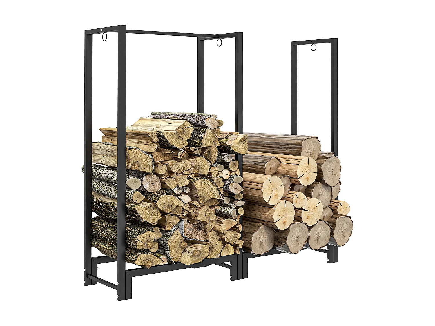 Portalegna a 2 sezioni con 6 gambe e 3 ganci in acciaio nero