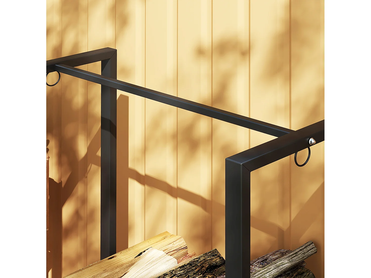 Portalegna a 2 sezioni con 6 gambe e 3 ganci in acciaio nero