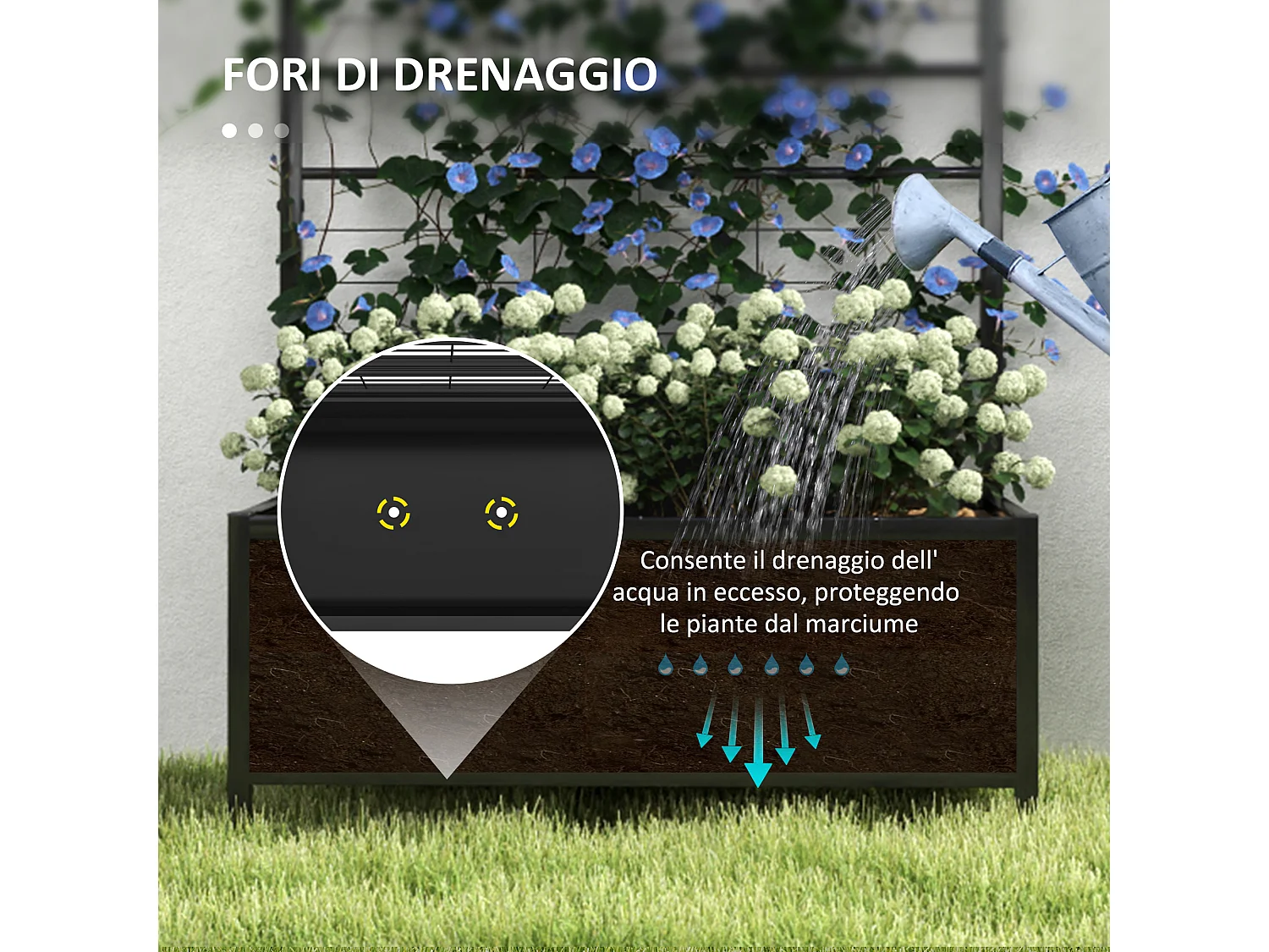 Fioriera con traliccio per rampicanti in acciaio zincato nero