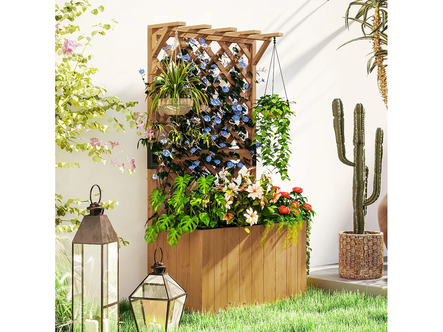 Letto per orto rialzato con traliccio e pergola in legno