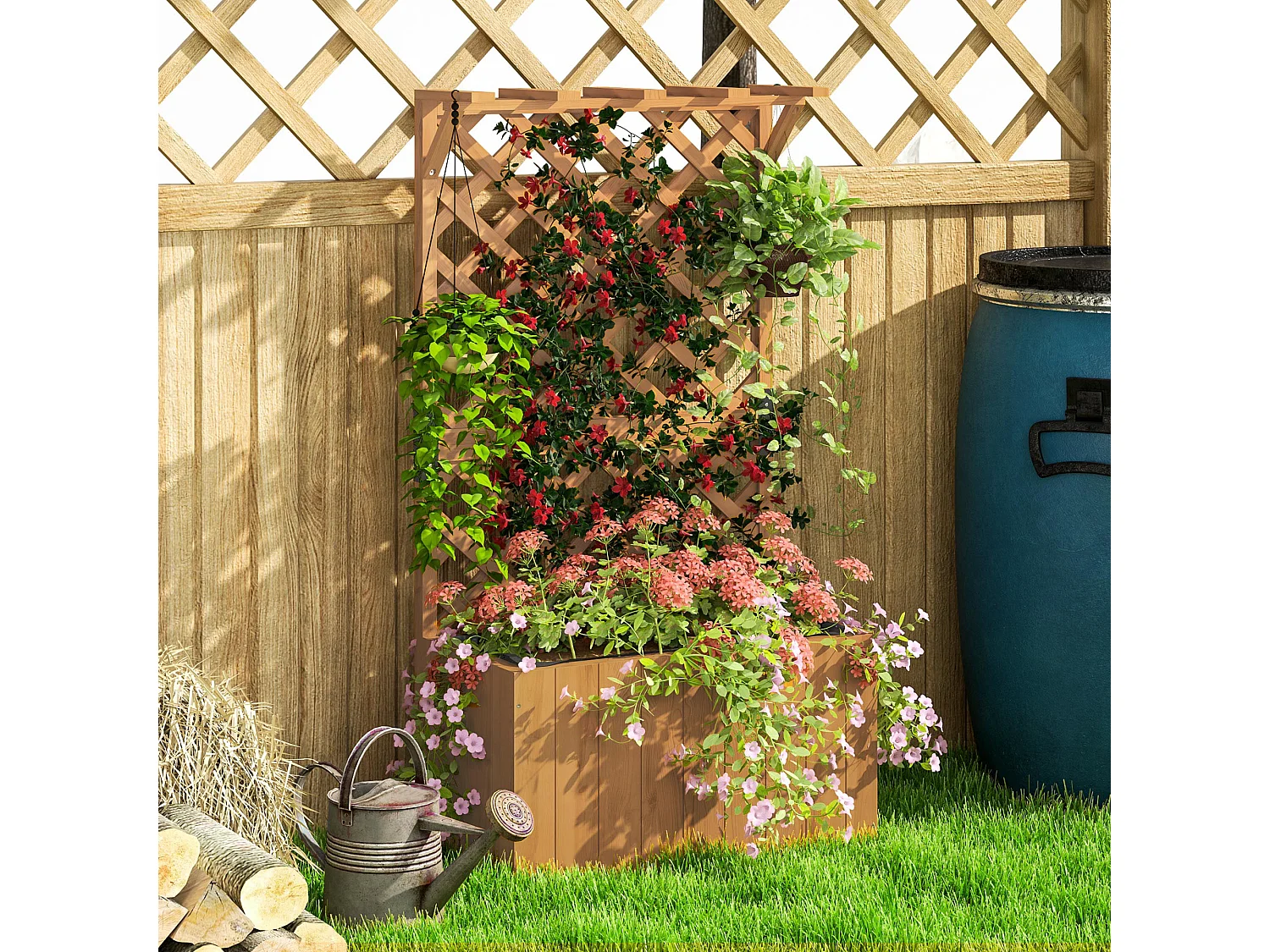 Letto per orto rialzato con traliccio e pergola in legno