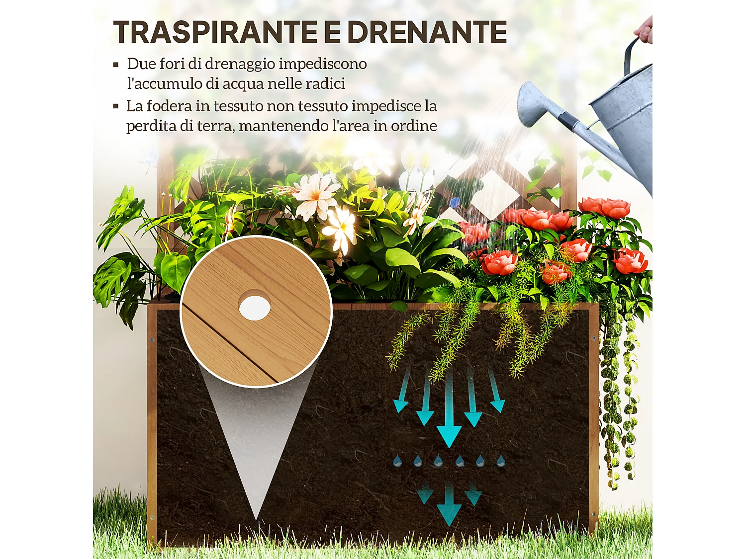 Letto per orto rialzato con traliccio e pergola in legno