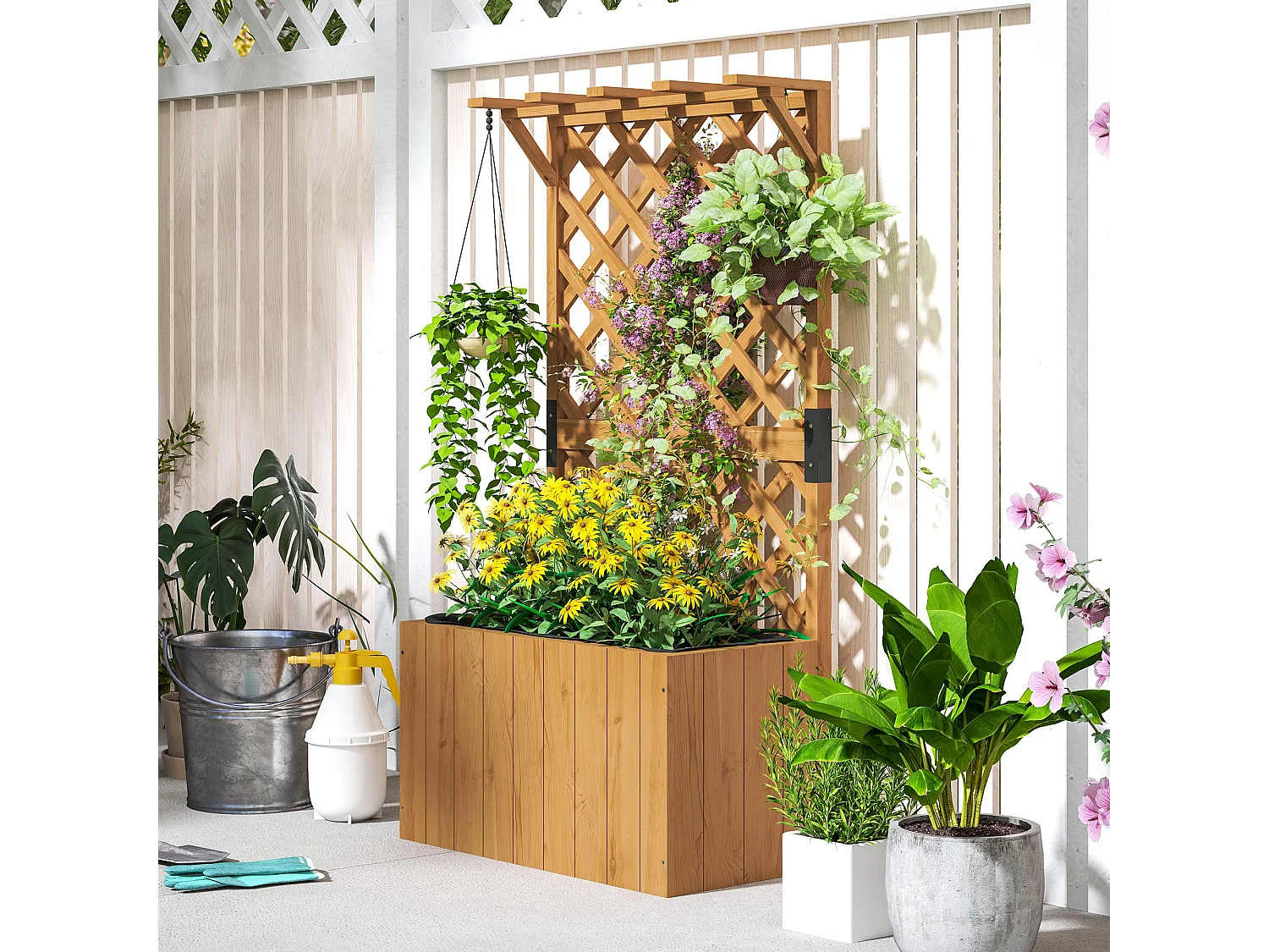 Letto per orto rialzato con traliccio e pergola in legno