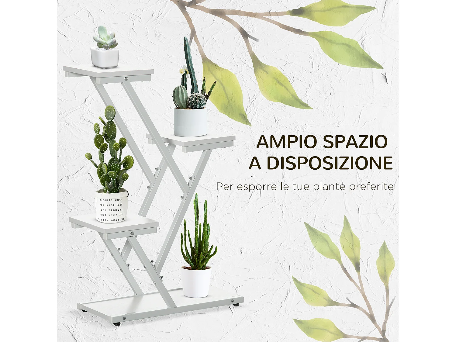 Scaletta portavasi a 4 livelli per interni ed esterni bianco